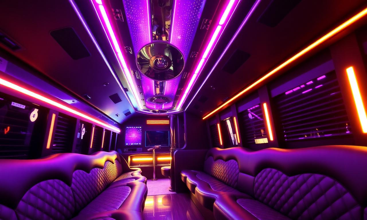 Party bus interior with LED lighting